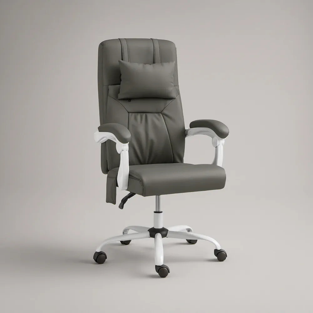 Cadeira de Escritório Reclinável Giratória em Pele Sintética PU Cinzenta, 65 x 65 x 118-128 cm