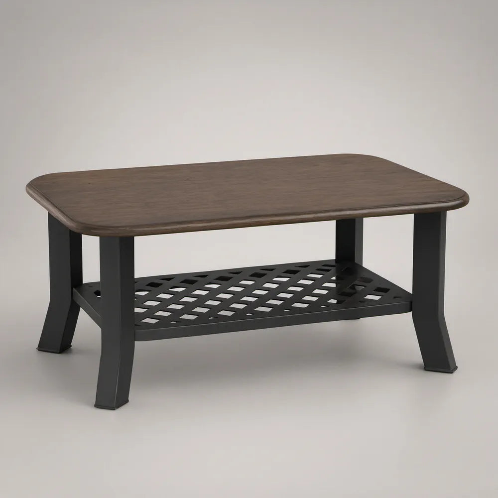 Mesa de Centro Retangular 100 x 60 x 45 cm em MDF com Acabamento Nogueira Escura e Aço Preto