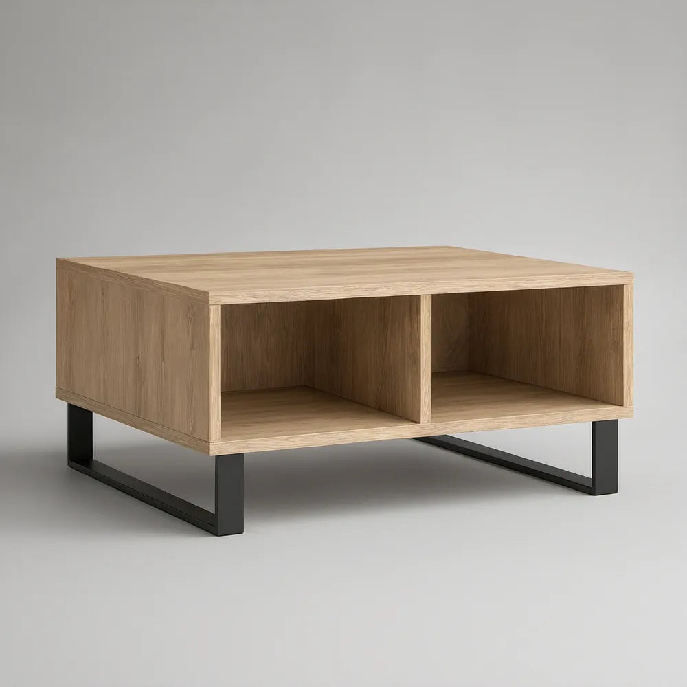 Mesa de Centro Retangular com Arrumação em Carvalho Natural e Preto, 100 x 60 x 45 cm