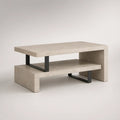 Mesa de Centro Retangular em Travertino Bege e Aço Preto 120 x 60 x 45 cm