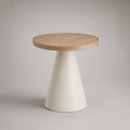 Mesa de Centro Redonda 70 x 55 cm em Carvalho Natural e Bege