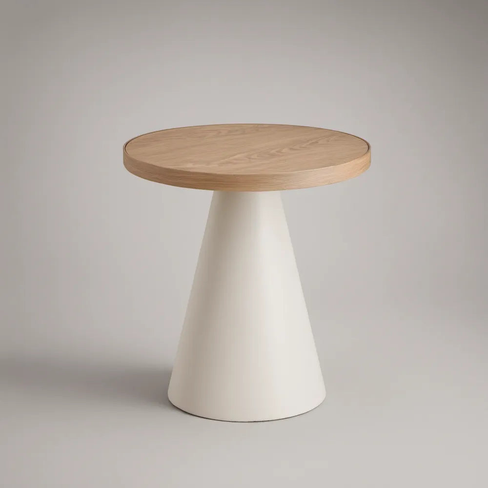 Mesa de Centro Redonda 70 x 55 cm em Carvalho Natural e Bege
