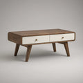 Mesa de centro retangular com 2 gavetas em MDF, nogueira e branco, 100 x 50 x 45 cm