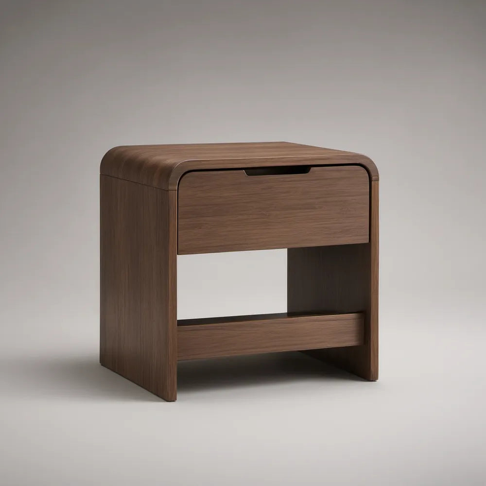 Mesa de Cabeceira em MDF Folheado a Nogueira Castanho com Gaveta e Prateleira, 45 x 40 x 55 cm