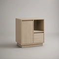 Mesa de Cabeceira Retangular em MDF Carvalho-Claro com Porta, Gaveta e Nicho, 60 x 40 x 65 cm