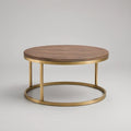 Mesa de Centro Redonda 80 x 80 x 42 cm em Castanho Nogueira e Dourado