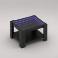 Mesa de Centro Quadrada com Espelho Infinito LED Violeta, Preta, 60 x 60 x 45 cm