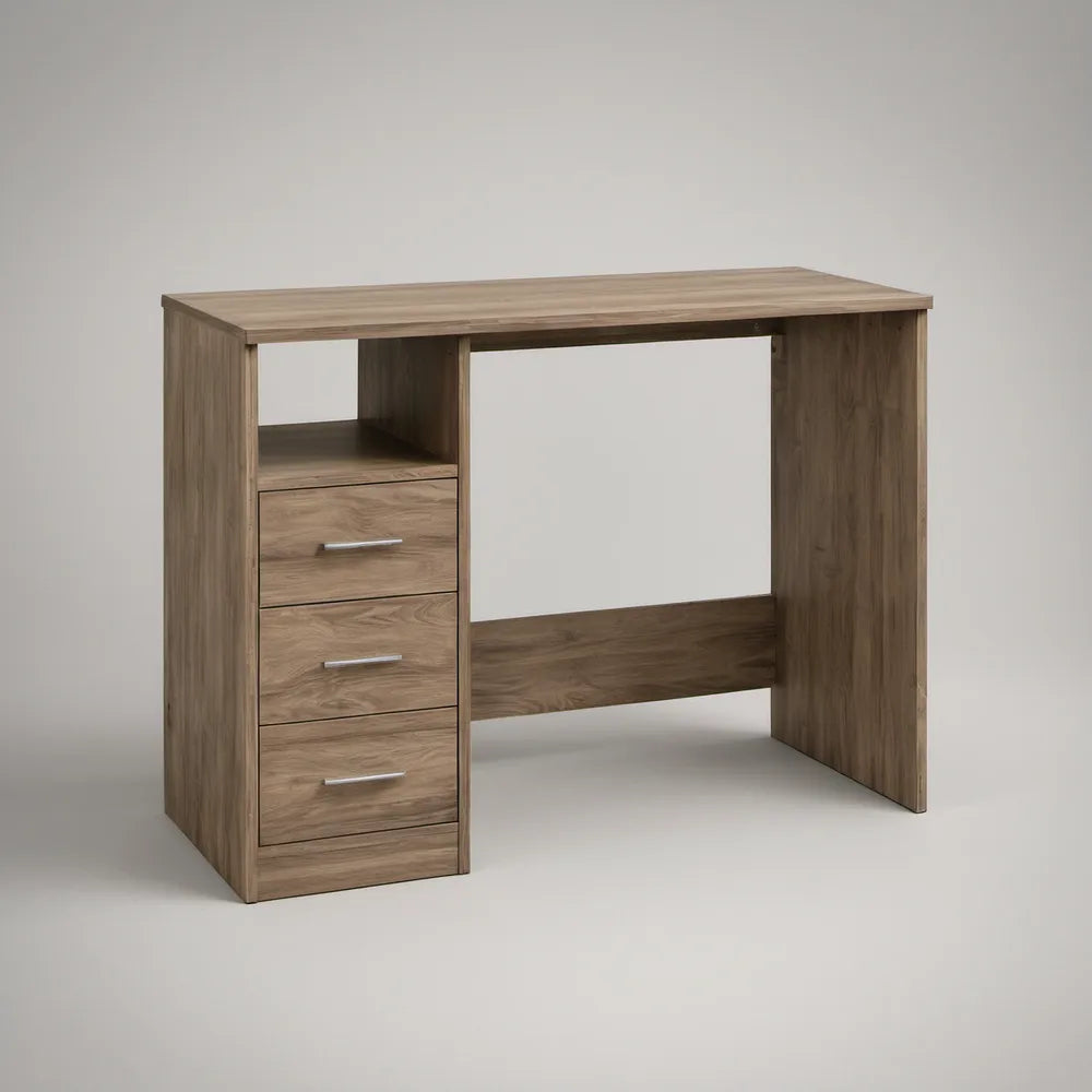 Secretária em MDP Castanho com 3 Gavetas e Nicho, 120 x 60 x 75 cm
