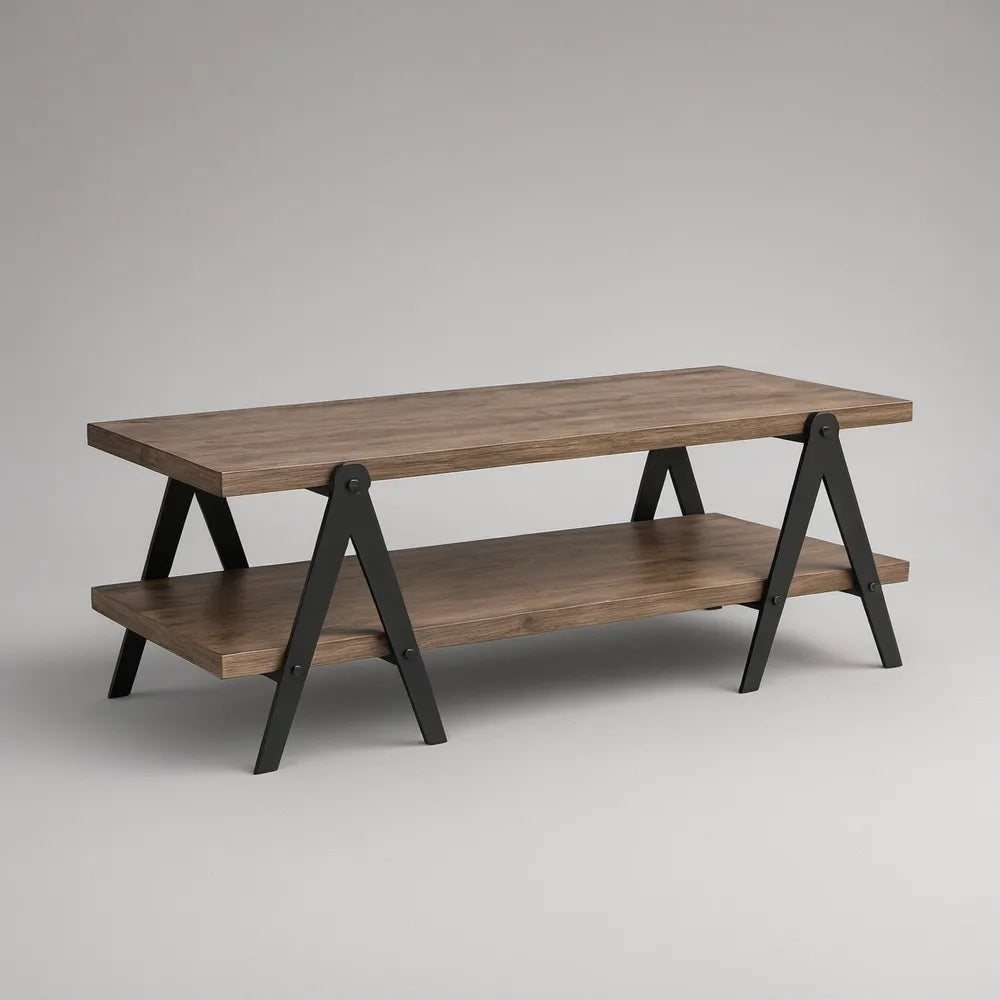 Mesa de Centro Retangular com Prateleira, Castanho e Preto, 120 x 50 x 45 cm