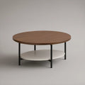 Mesa de Centro Redonda com Prateleira 80 x 80 x 45 cm Castanho, Branco e Preto